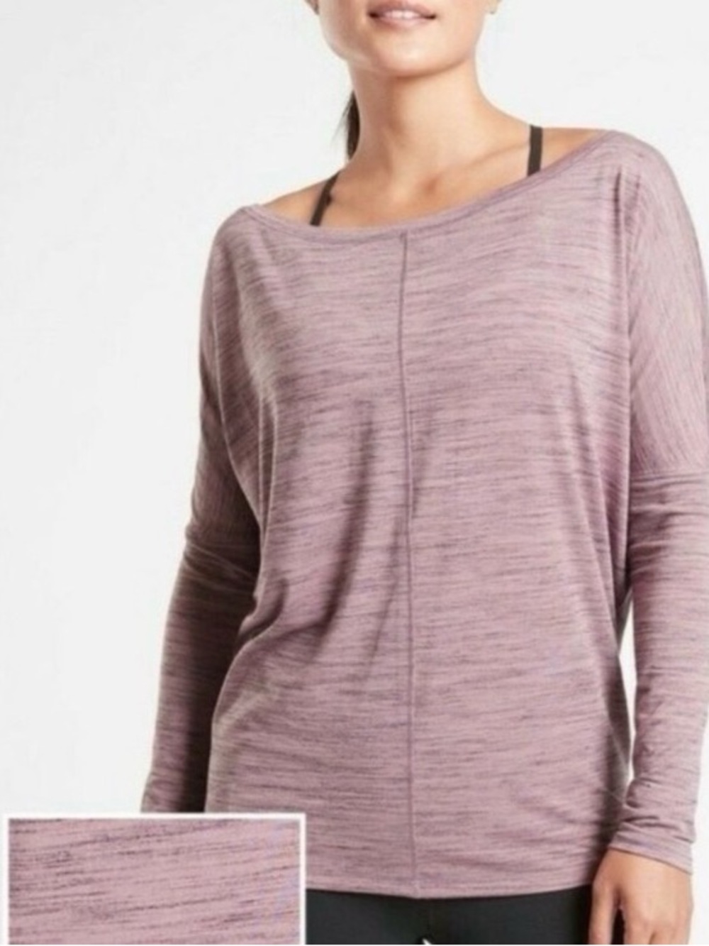 Athleta Essence Flow Top Women’s Relaxed Boatneck in Plum Heather